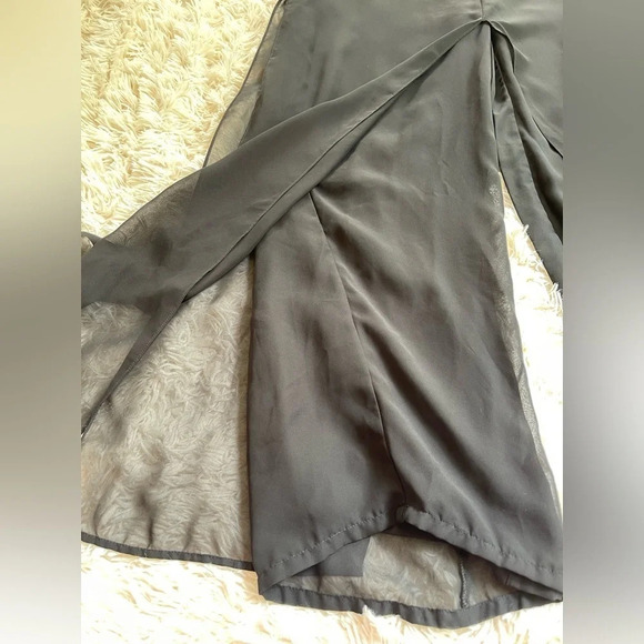 Rochas Paris wide legs pants with panels high rise side zipper black size 12 - Picture 3 of 8